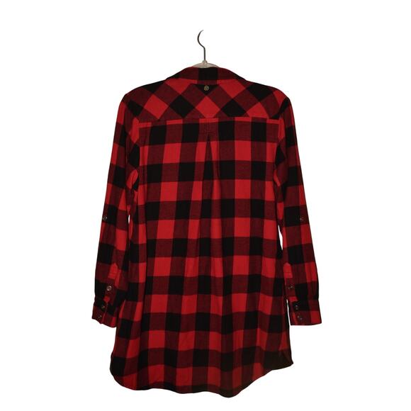SOFT SURROUNDINGS $99 Red Black Plaid Button Down Tunic Faux Leather Pocket S‎ - Picture 2 of 4